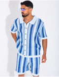 Ensemble ajouré short et chemise manches courtes à rayures