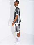 Ensemble ajouré short et chemise manches courtes à rayures