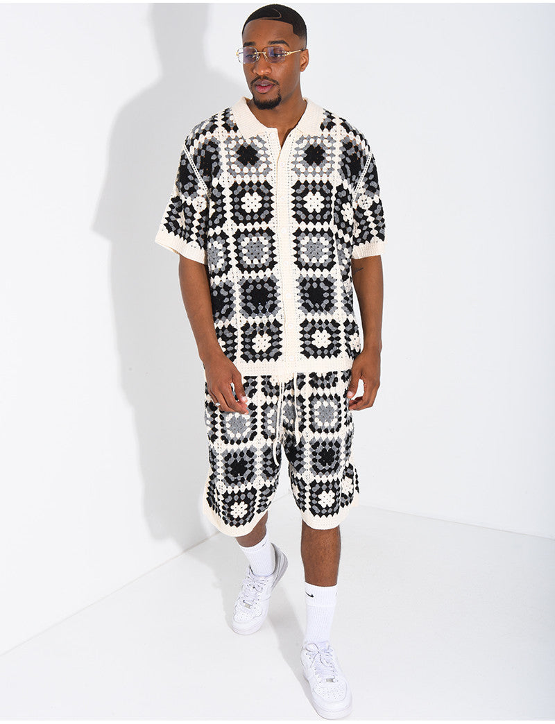 Ensemble ajouré short et chemise manches courtes