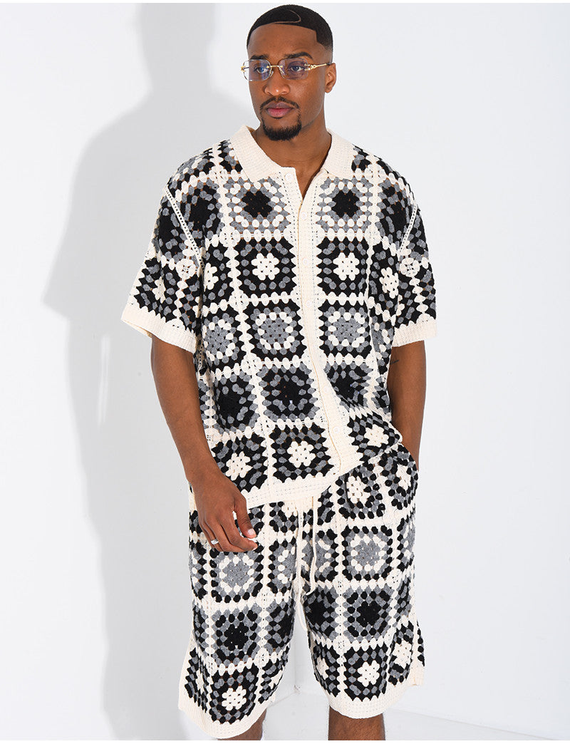 Ensemble ajouré short et chemise manches courtes