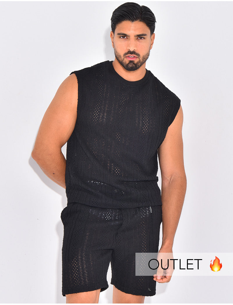 Ensemble ajouré short et t-shirt sans manches