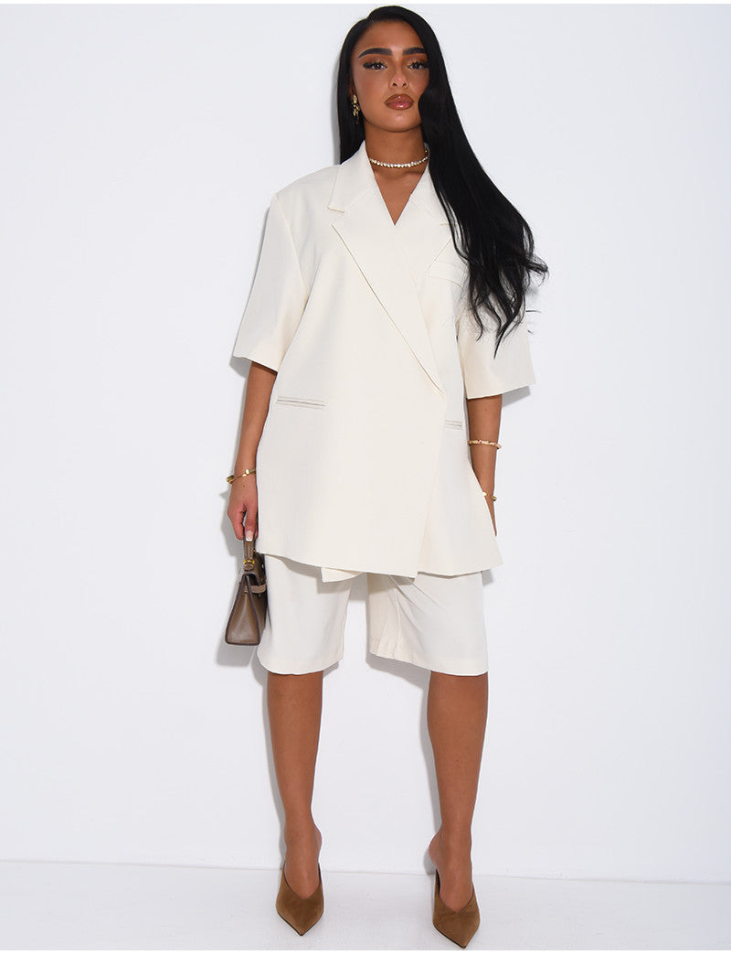 Ensemble bermuda de tailleur et blazer premium à manches courtes