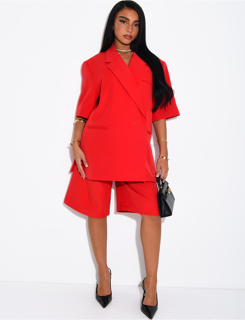 Ensemble bermuda de tailleur et blazer premium à manches courtes