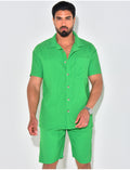 Ensemble chemise à manches courte et short effet côtelé