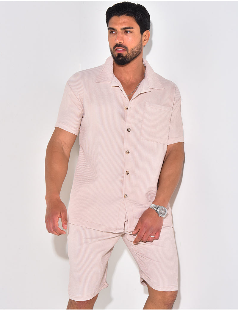 Ensemble chemise à manches courte et short effet côtelé
