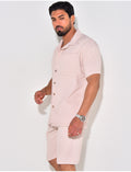 Ensemble chemise à manches courte et short effet côtelé