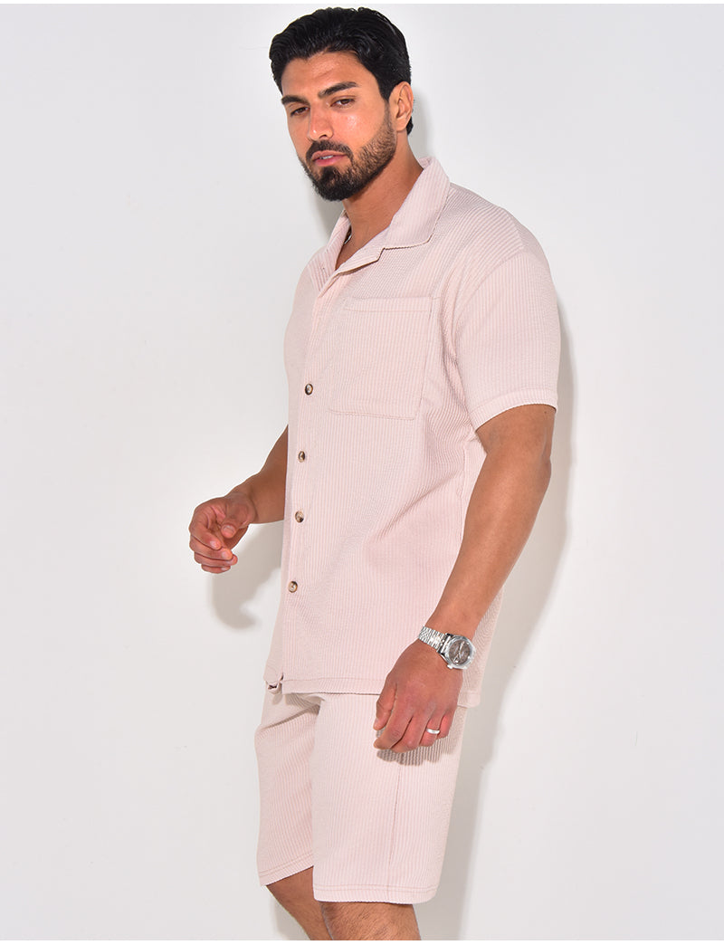 Ensemble chemise à manches courte et short effet côtelé
