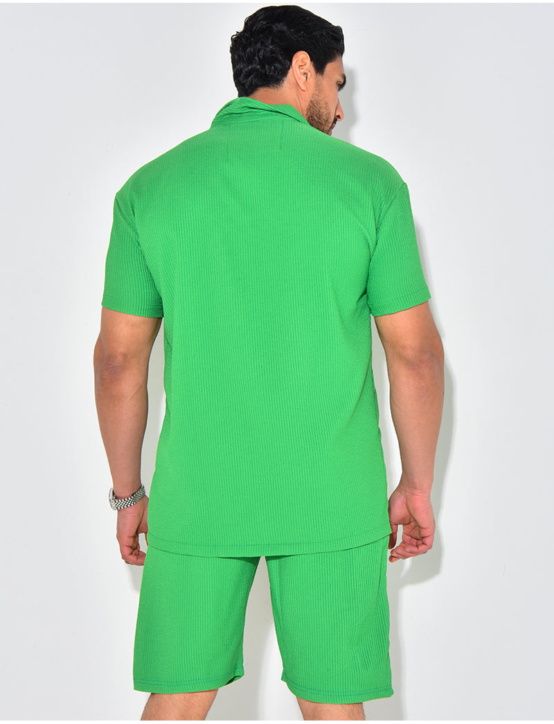 Ensemble chemise à manches courte et short effet côtelé
