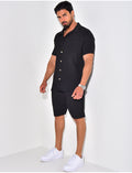 Ensemble chemise à manches courte et short effet côtelé