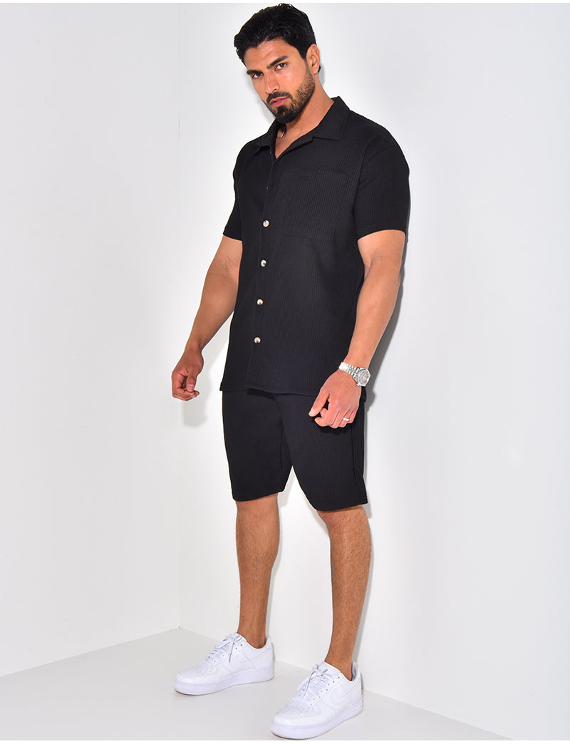 Ensemble chemise à manches courte et short effet côtelé