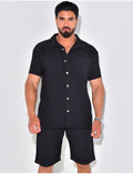 Ensemble chemise à manches courte et short effet côtelé