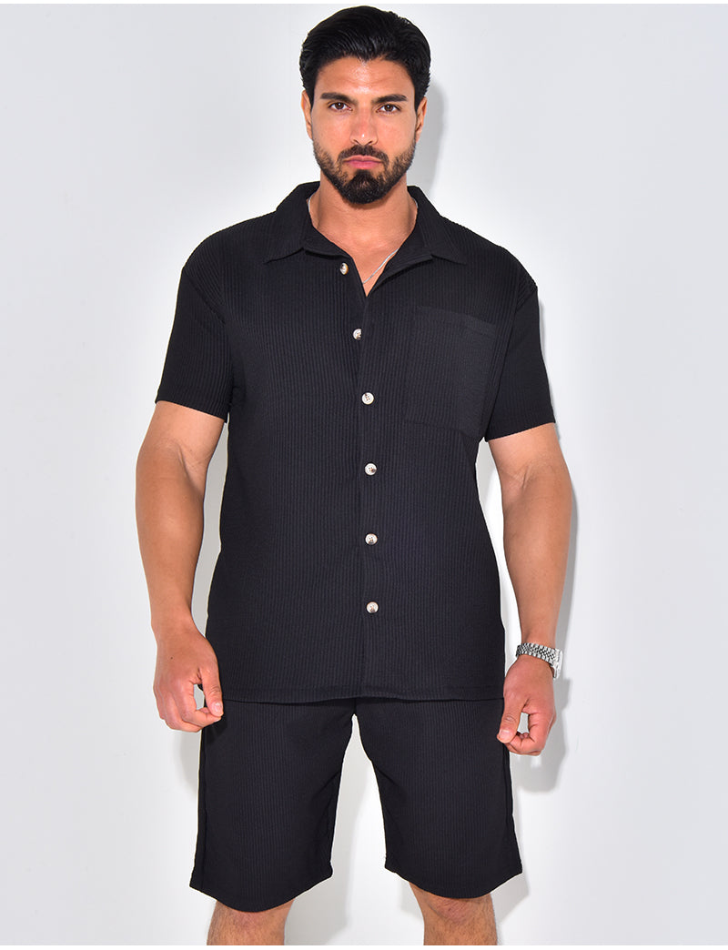 Ensemble chemise à manches courte et short effet côtelé