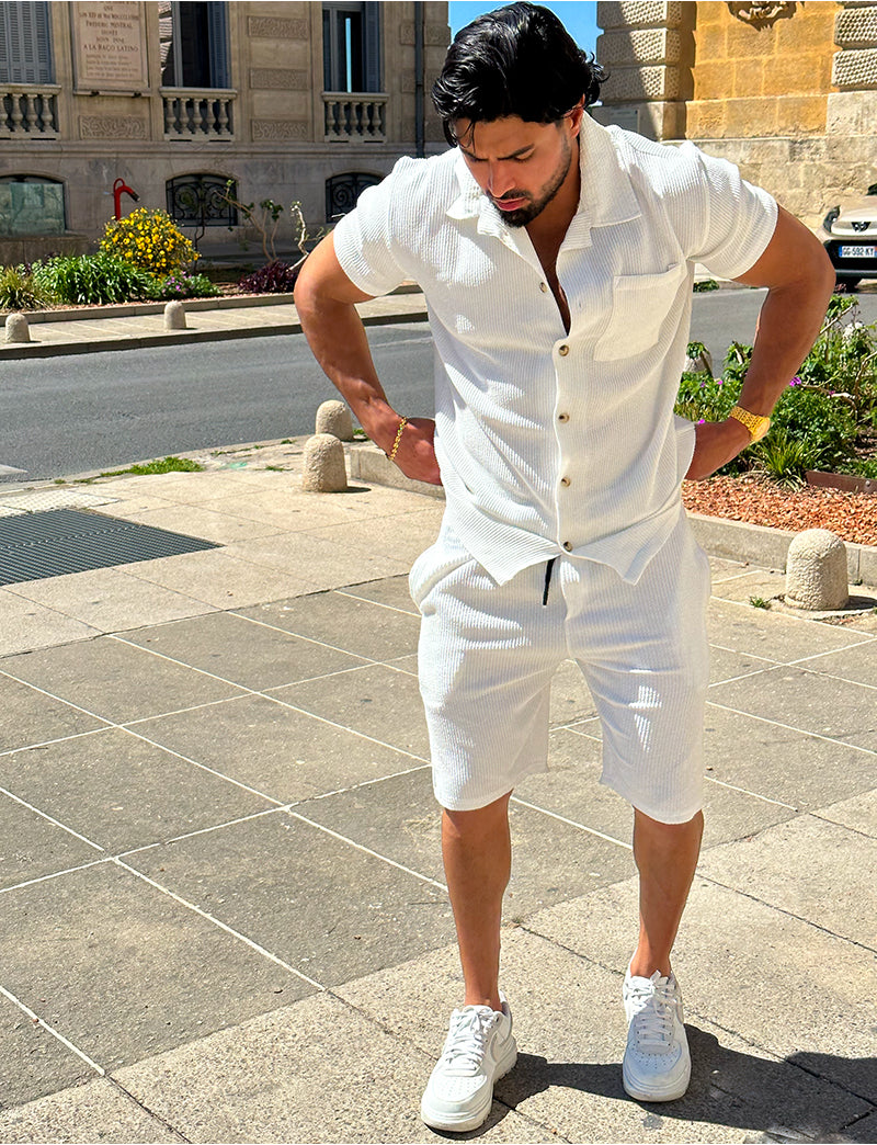 Ensemble chemise à manches courte et short effet côtelé