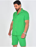 Ensemble chemise à manches courte et short effet côtelé