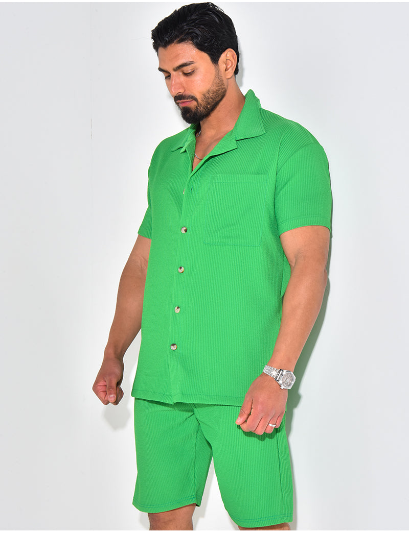 Ensemble chemise à manches courte et short effet côtelé
