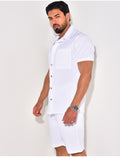 Ensemble chemise à manches courte et short effet côtelé