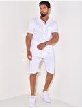 Ensemble chemise à manches courte et short effet côtelé
