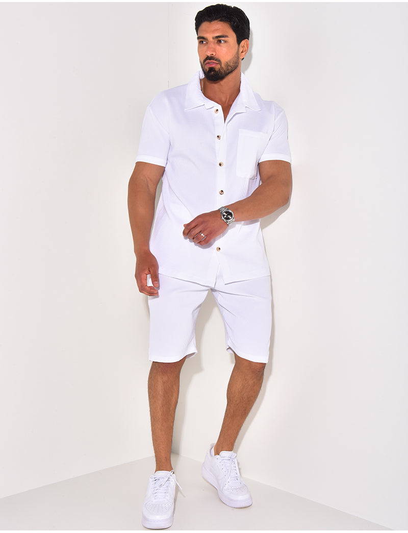 Ensemble chemise à manches courte et short effet côtelé