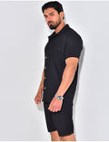 Ensemble chemise à manches courte et short effet côtelé