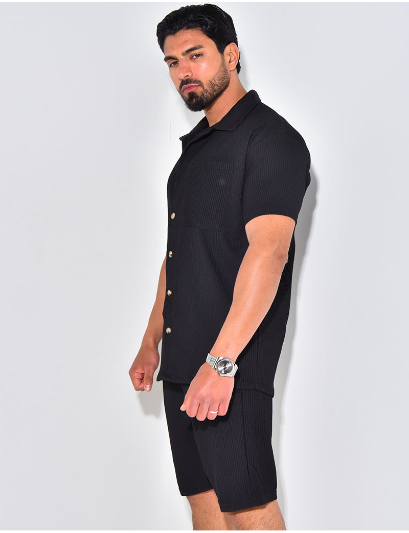 Ensemble chemise à manches courte et short effet côtelé