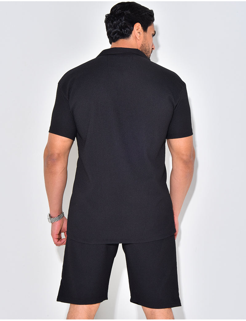 Ensemble chemise à manches courte et short effet côtelé