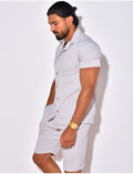 Ensemble chemise à manches courtes et short effet côtelé