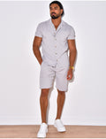 Ensemble chemise à manches courtes et short effet côtelé