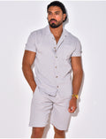 Ensemble chemise à manches courtes et short effet côtelé