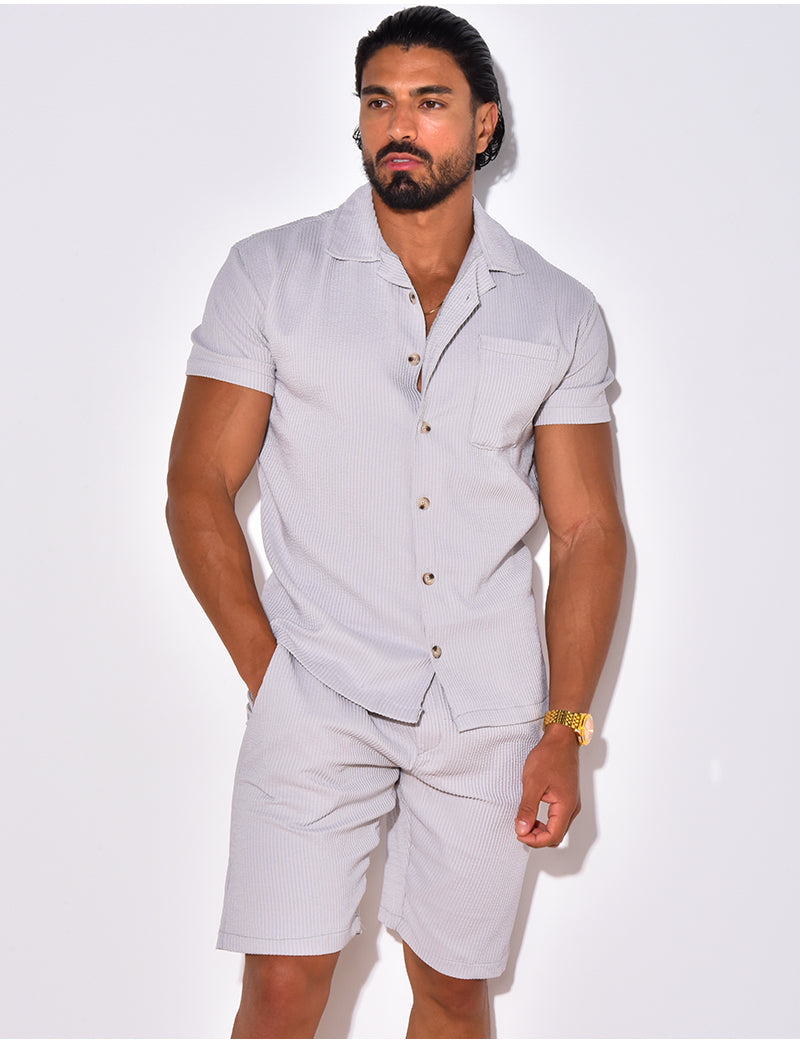 Ensemble chemise à manches courtes et short effet côtelé
