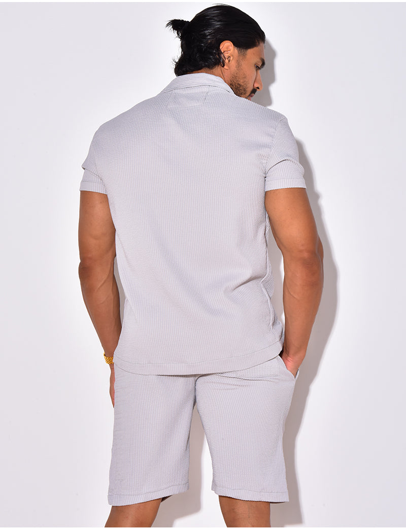 Ensemble chemise à manches courtes et short effet côtelé