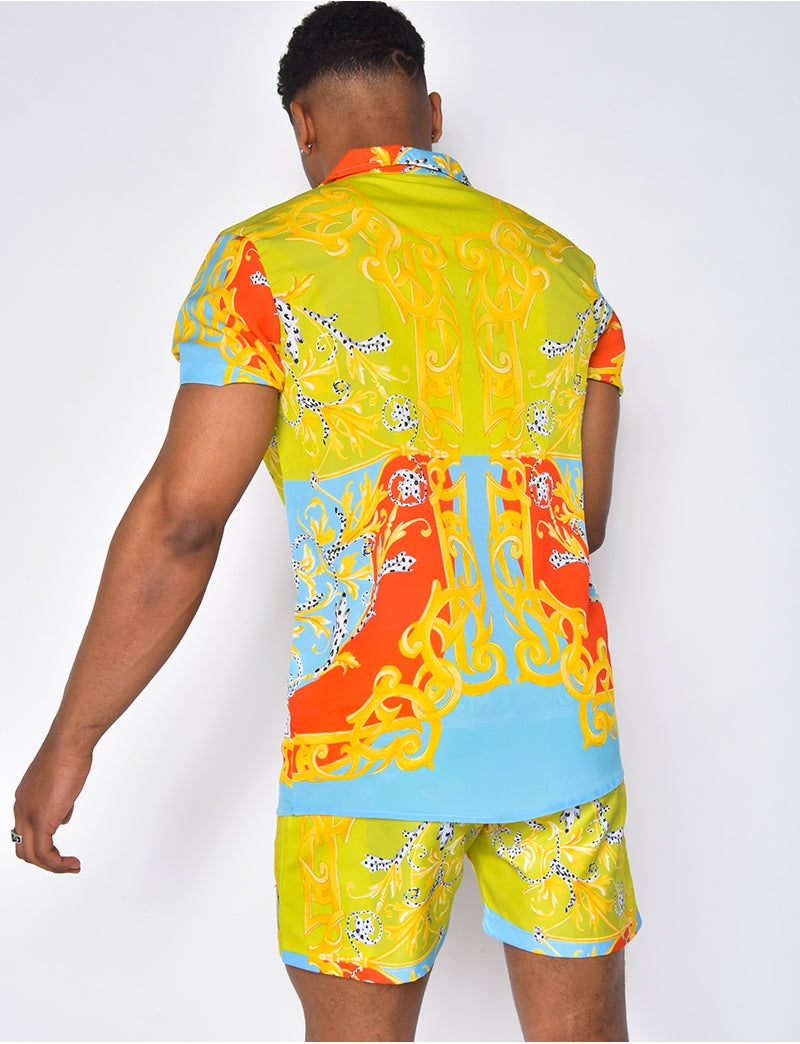 Ensemble chemise et short de bain à motifs baroque