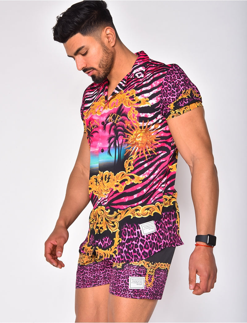 Ensemble chemise et short de bain à motifs baroque
