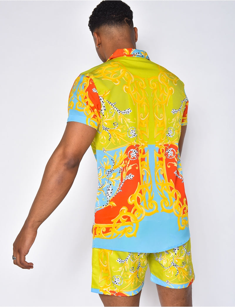 Ensemble chemise et short de bain à motifs baroque