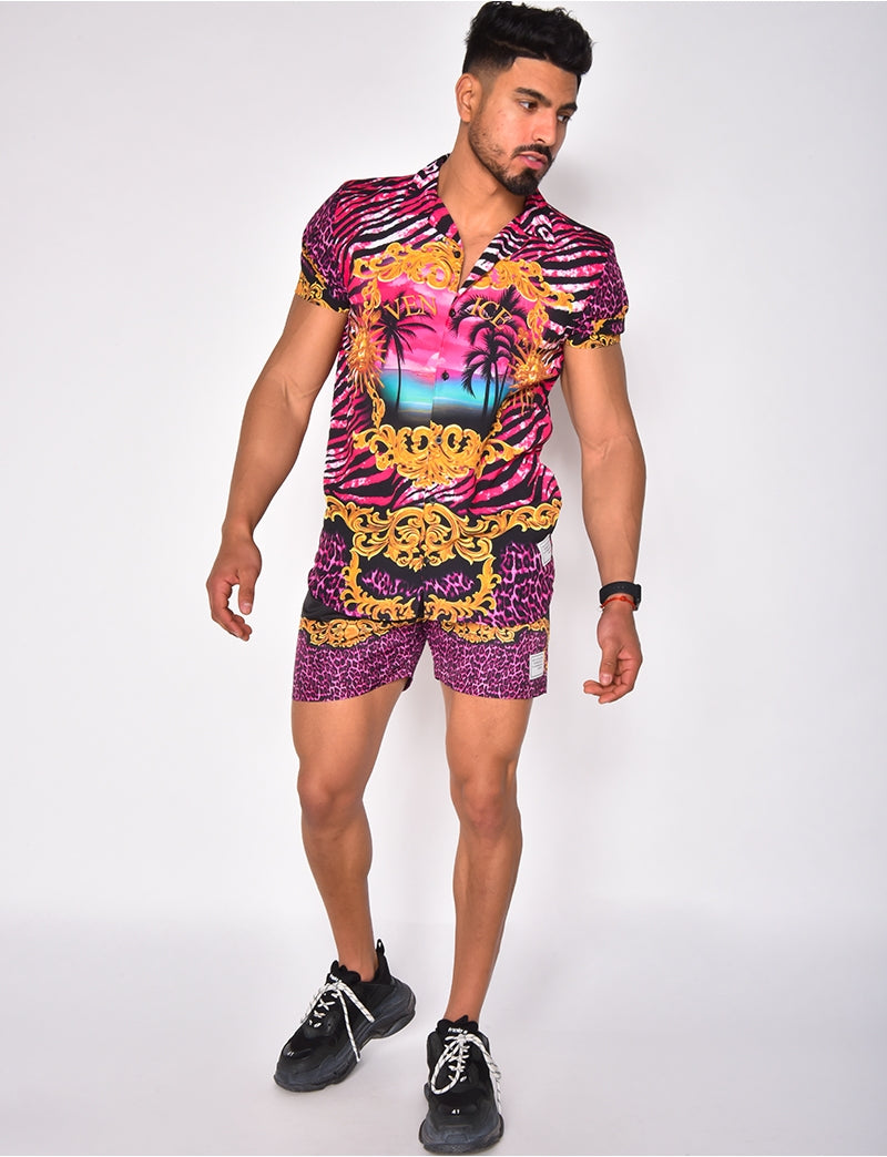 Ensemble chemise et short de bain à motifs baroque