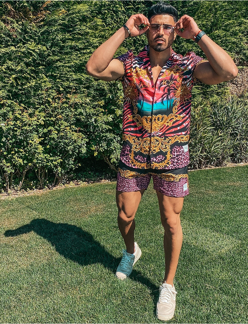 Ensemble chemise et short de bain à motifs baroque
