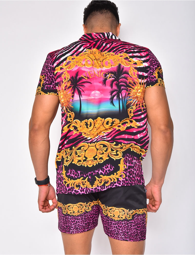 Ensemble chemise et short de bain à motifs baroque