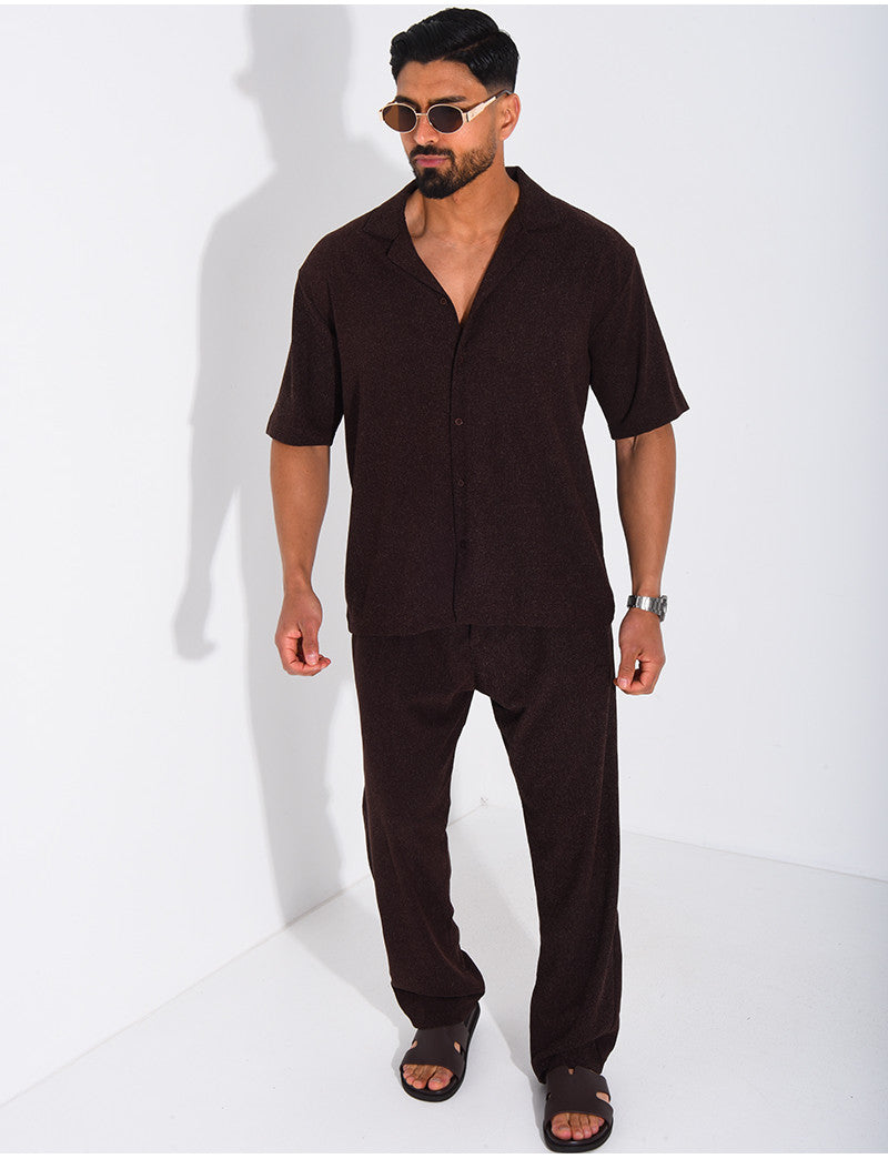 Ensemble chiné pantalon et chemise manches courtes
