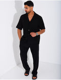 Ensemble chiné pantalon et chemise manches courtes