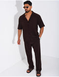 Ensemble chiné pantalon et chemise manches courtes