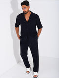 Ensemble chiné pantalon et chemise manches courtes