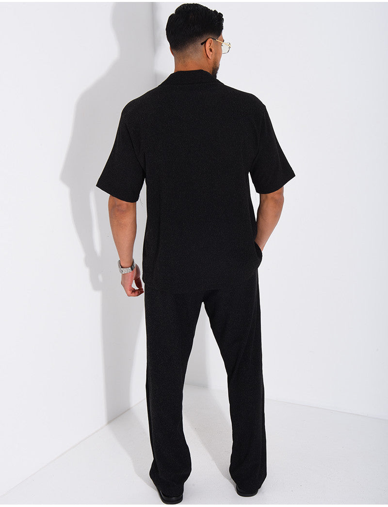 Ensemble chiné pantalon et chemise manches courtes
