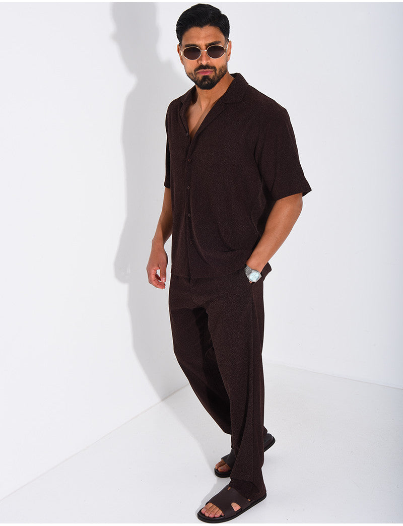 Ensemble chiné pantalon et chemise manches courtes