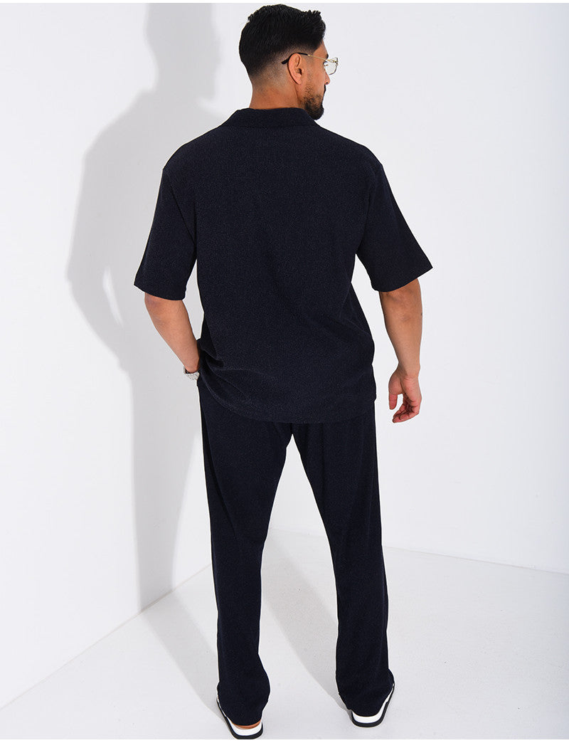 Ensemble chiné pantalon et chemise manches courtes