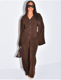 Ensemble côtelé pantalon et chemise avec ceinture