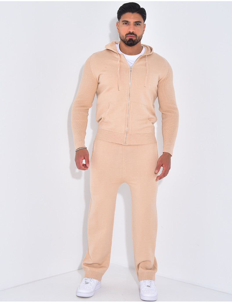 Ensemble côtelé pantalon et gilet à capuche zippé