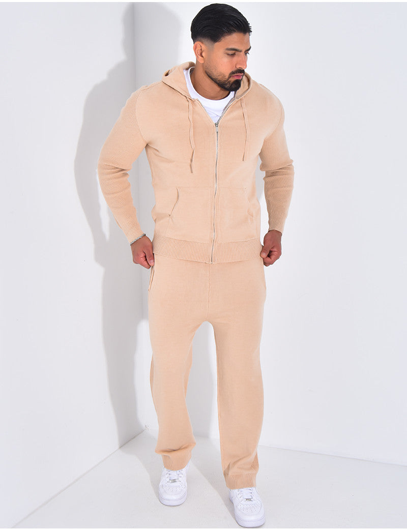 Ensemble côtelé pantalon et gilet à capuche zippé