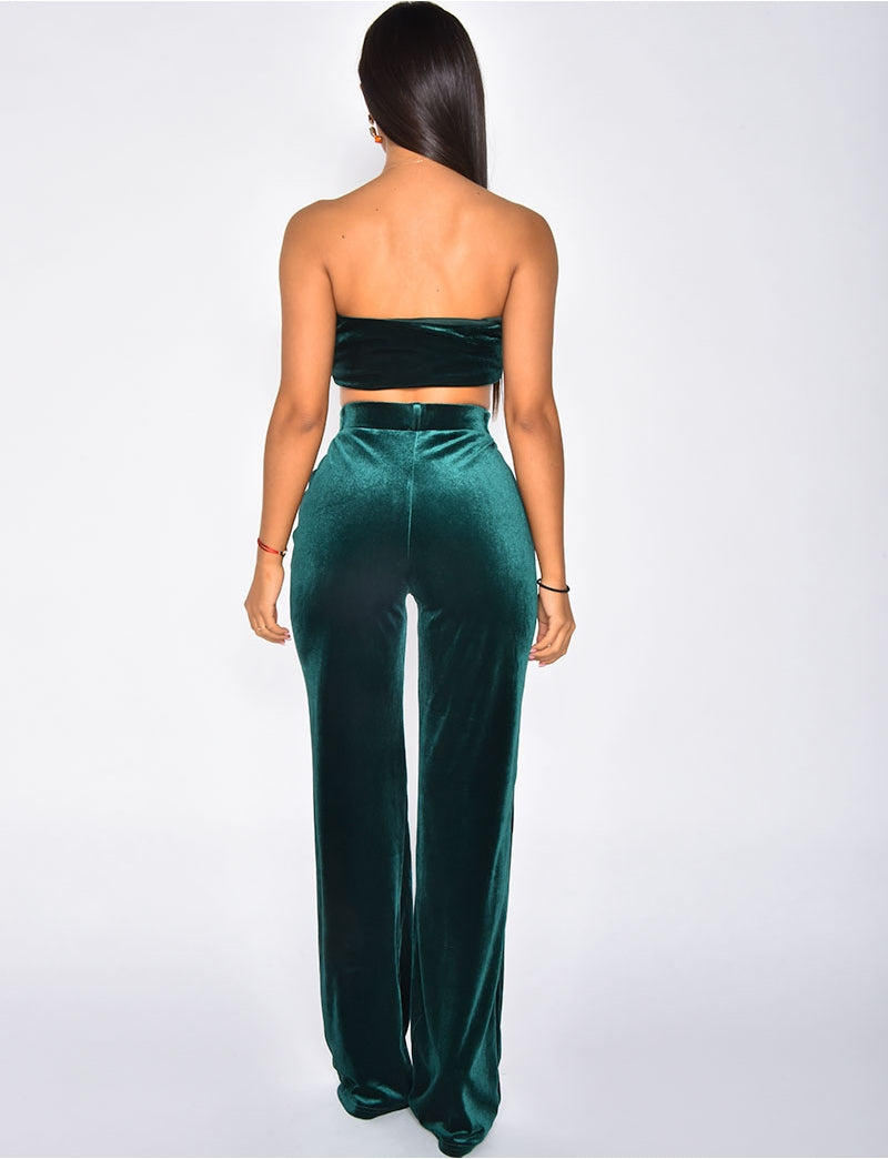 Ensemble crop top et pantalon en velours