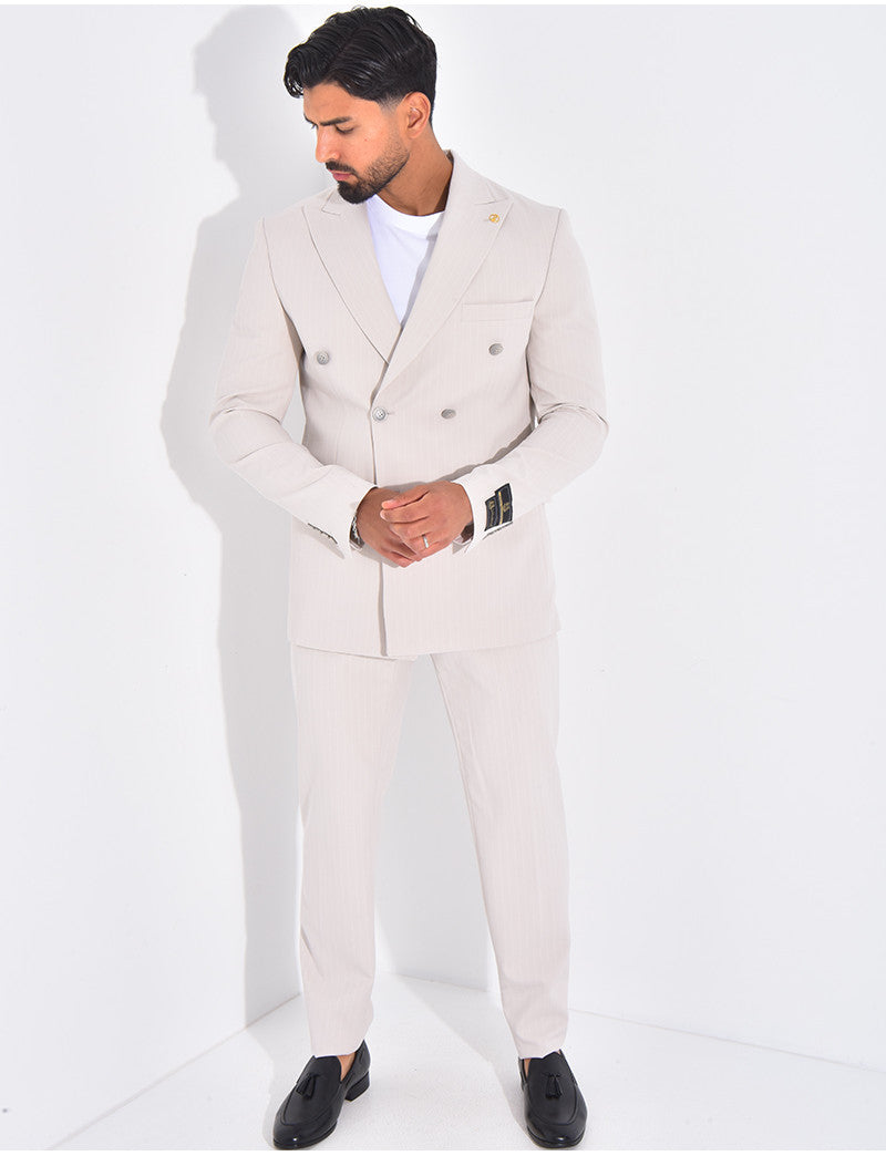 Ensemble de costume croisé 2 pièces à rayures