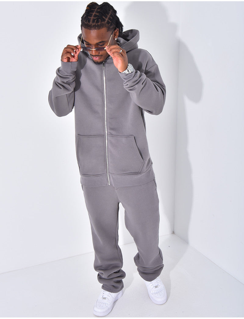 Ensemble de jogging uni pantalon et veste à capuche