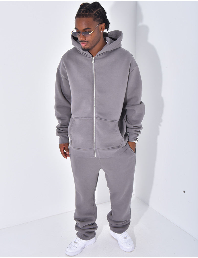 Ensemble de jogging uni pantalon et veste à capuche